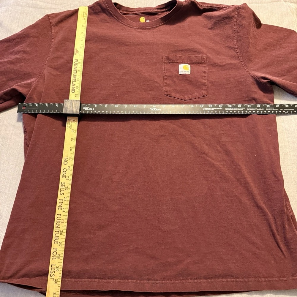 Carhartt Original Fit Long Sleeve Burgundy T-Shirt Mens 3XL Heavyweight Pocket - Picture 3 of 6